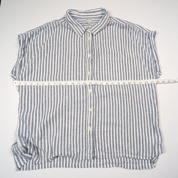 Orvis Linen Blend Womens XL Shirt Blue Striped Coastal Nautical Boat Beach - Picture 11 of 12